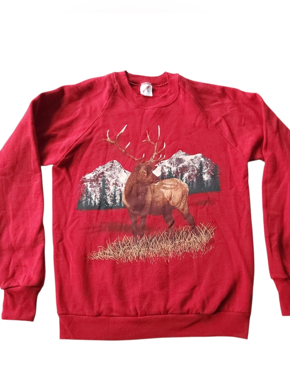 Vintage Red Elk Mountain Nature Graphic Sweatshirt Men's Crewneck Sz M
